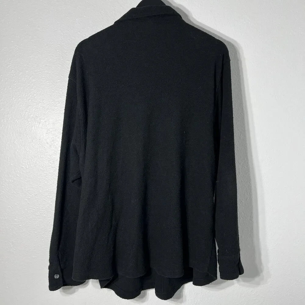 Victorias Secret Pink Shirt Womens XL Black Fleece Button Up Shacket Logo Lounge - Picture 4 of 9